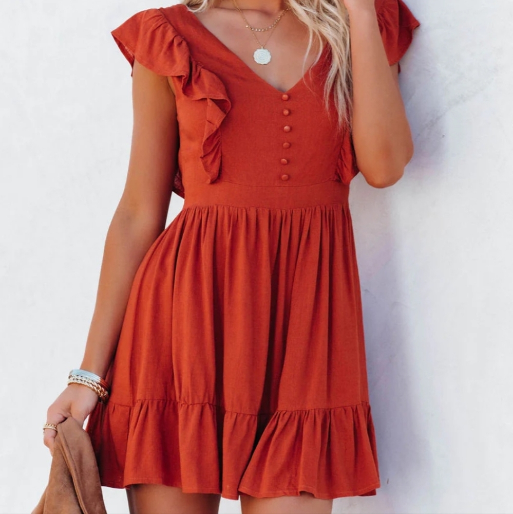 ~NWT Burnt Orange Backless Linen Blend Mini dress